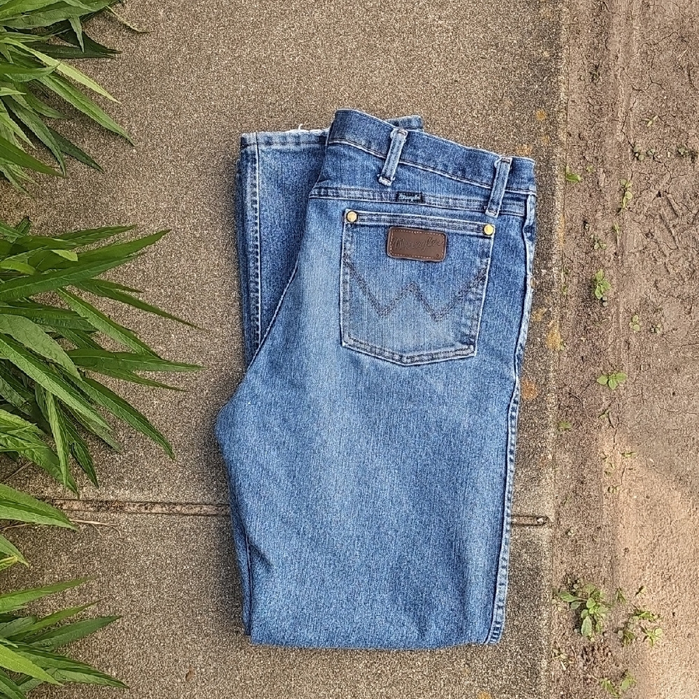Mens Pre-owned Wrangler 1040MAV Straight Blue Jeans 36x34